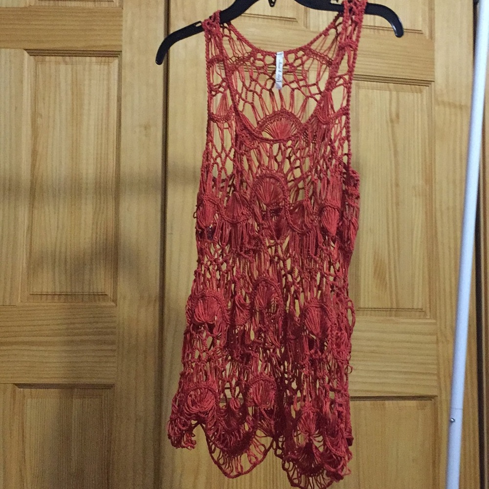 Coral crochet cover up